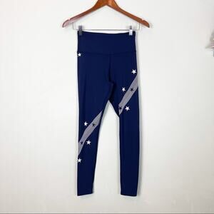Soulcycle Navy Blue and White Stars Athletic Leggings woman's size XS